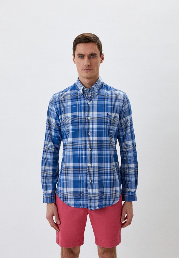 мужская рубашка с длинным рукавом polo ralph lauren, синяя