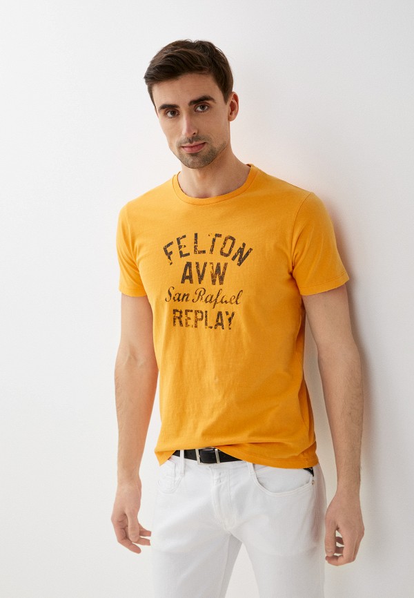 мужская футболка с коротким рукавом replay, оранжевая