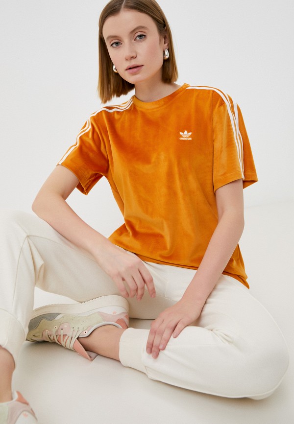 женская спортивные футболка adidas, оранжевая