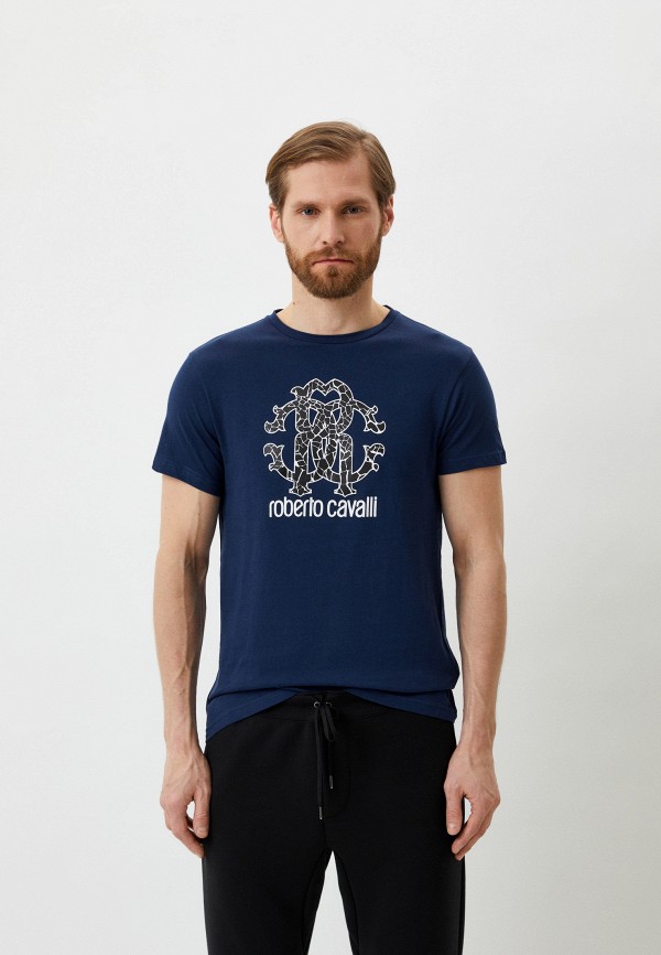мужская футболка roberto cavalli, синяя