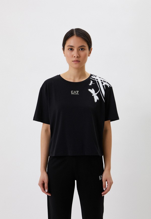 женская футболка ea7, черная