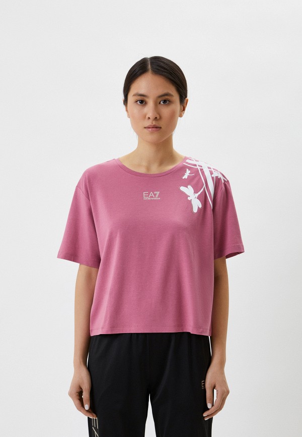 женская футболка ea7, розовая