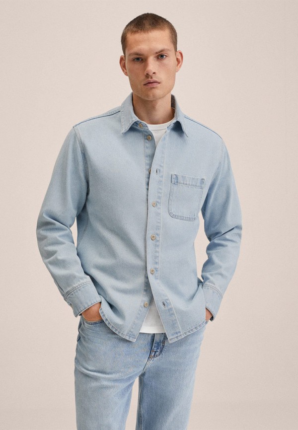 мужская джинсовые рубашка mango man, голубая