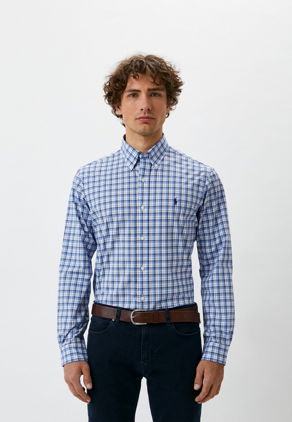 мужская рубашка с длинным рукавом polo ralph lauren, голубая