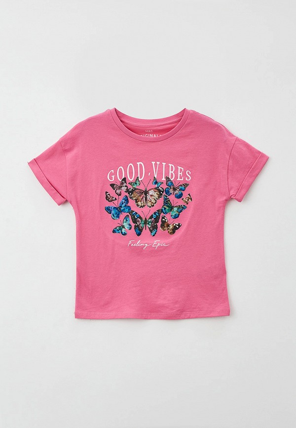 футболка с коротким рукавом marks & spencer для девочки, розовая