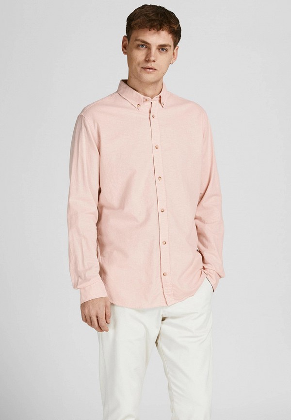 мужская рубашка с длинным рукавом jack & jones, розовая