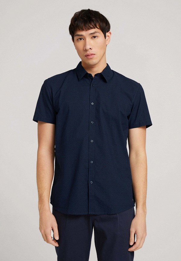 мужская рубашка с коротким рукавом tom tailor, синяя