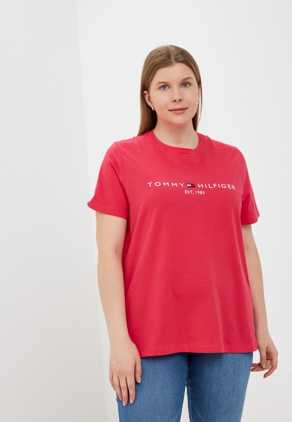 женская футболка tommy hilfiger, розовая