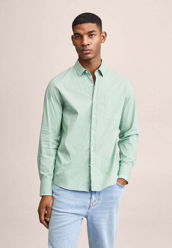 мужская рубашка с длинным рукавом mango man, зеленая