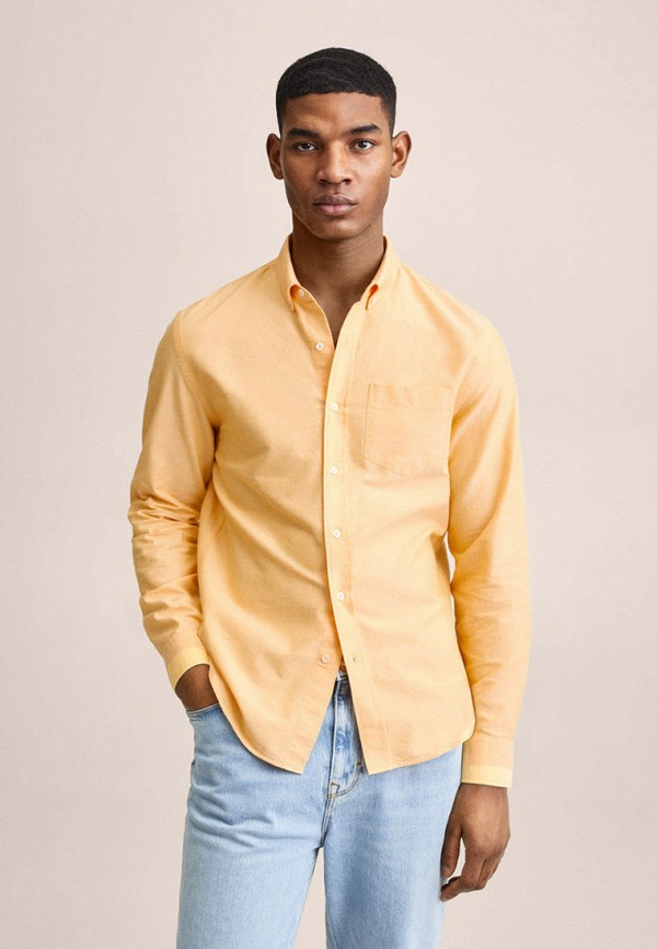 мужская рубашка с длинным рукавом mango man, желтая