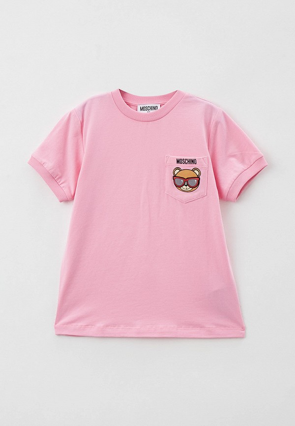 футболка с коротким рукавом moschino kid для девочки, розовая