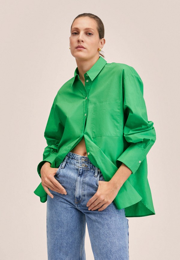 женская рубашка с длинным рукавом mango, зеленая