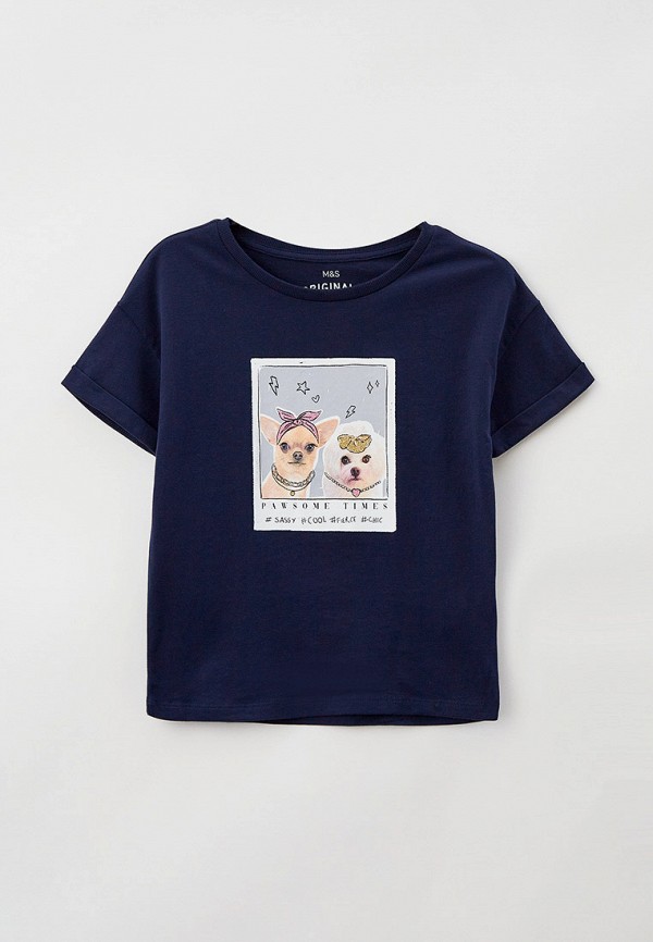футболка с коротким рукавом marks & spencer для девочки, синяя