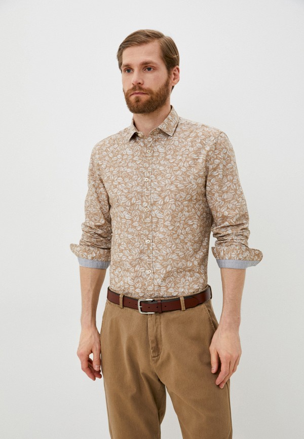 мужская рубашка с длинным рукавом united colors of benetton, коричневая