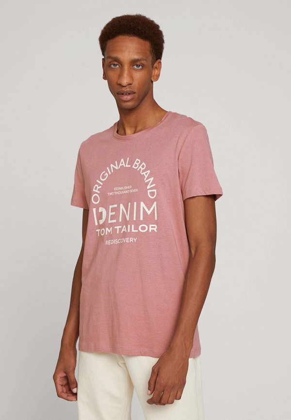 мужская футболка с коротким рукавом tom tailor, розовая