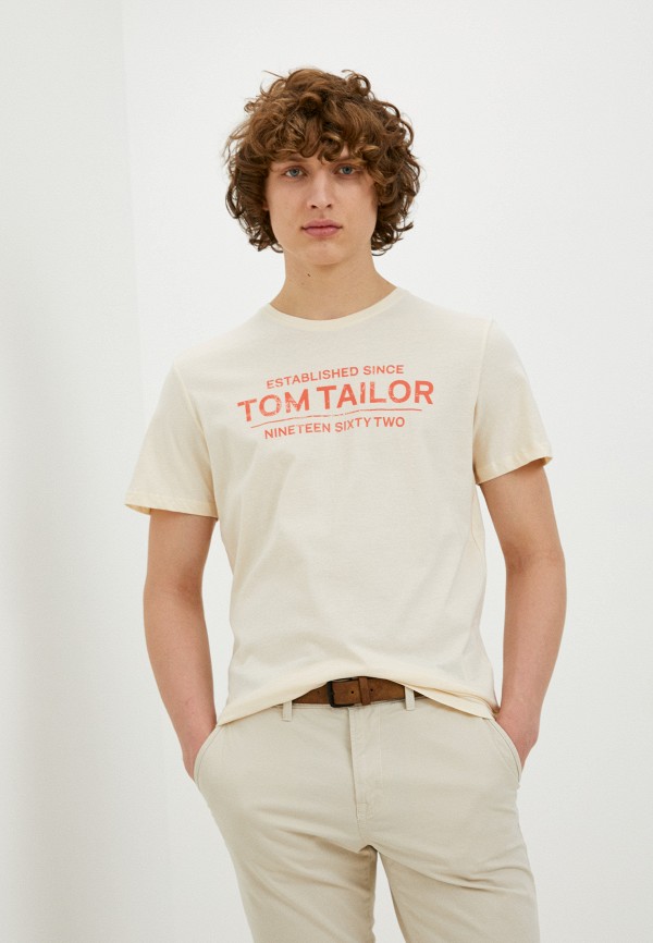 мужская футболка с коротким рукавом tom tailor, бежевая