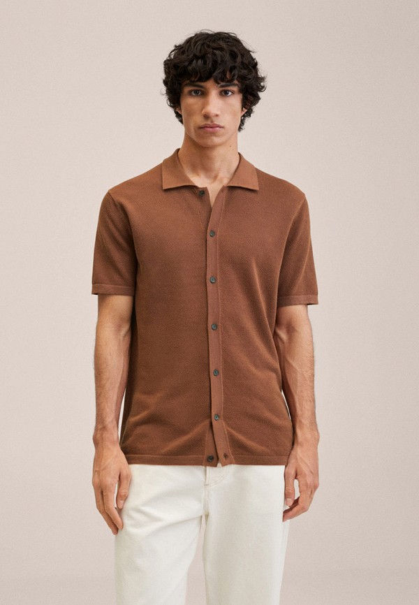 мужская рубашка с коротким рукавом mango man, коричневая
