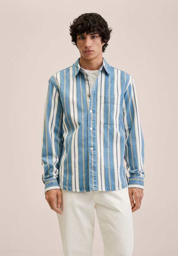 мужская рубашка с длинным рукавом mango man, голубая