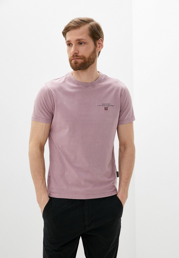 мужская футболка с коротким рукавом napapijri, розовая