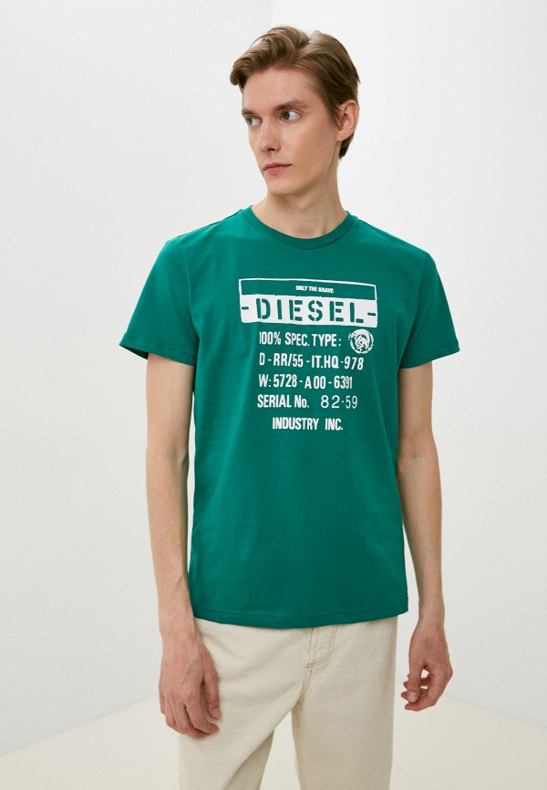 мужская футболка с коротким рукавом diesel, зеленая