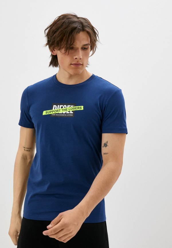 мужская футболка с коротким рукавом diesel, синяя