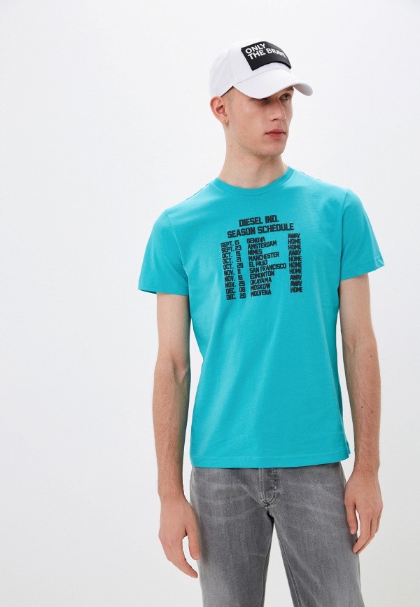 мужская футболка с коротким рукавом diesel, бирюзовая