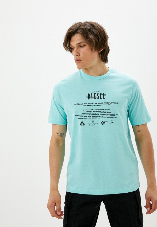мужская футболка с коротким рукавом diesel, бирюзовая