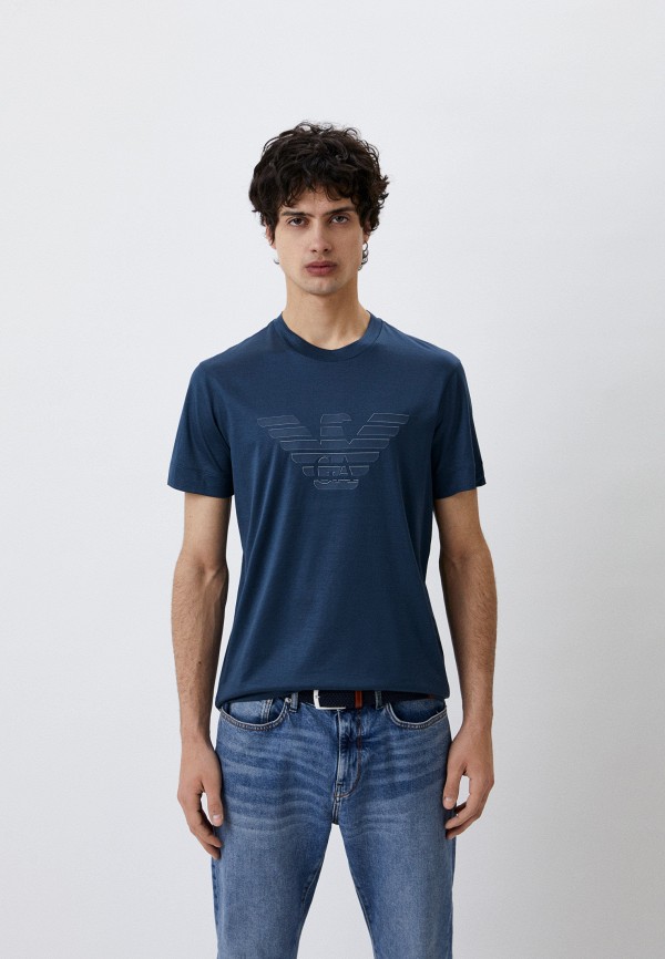 мужская футболка emporio armani, синяя
