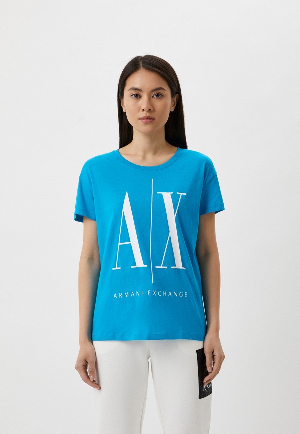 женская футболка armani exchange, голубая