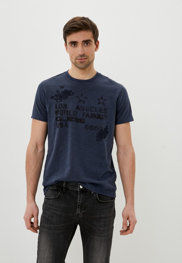 мужская футболка с коротким рукавом guess, синяя