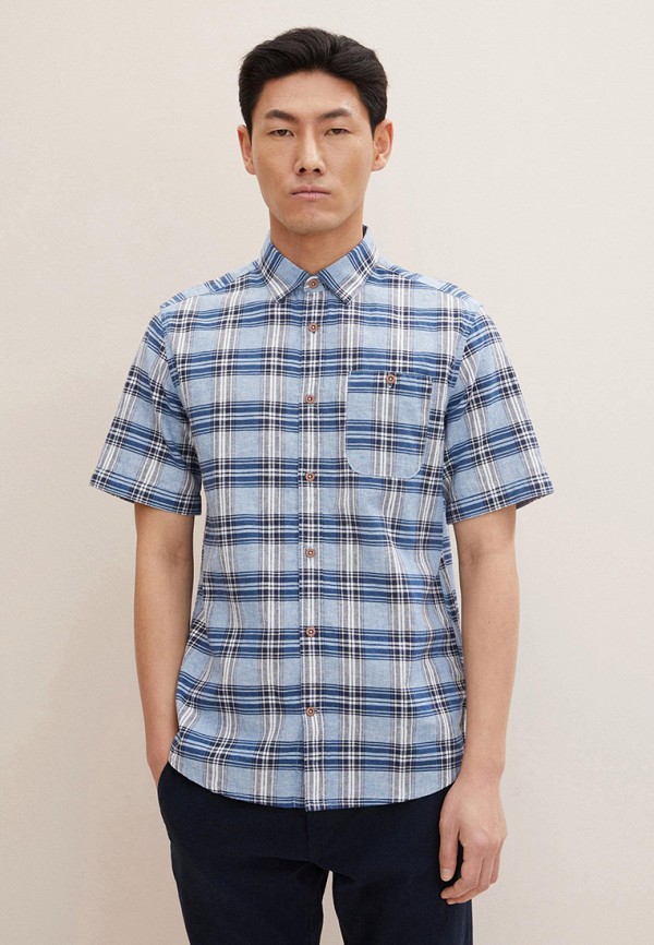 мужская рубашка с коротким рукавом tom tailor, голубая