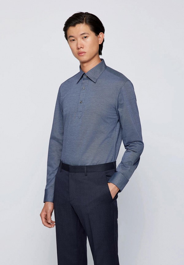 мужская рубашка с длинным рукавом boss, синяя