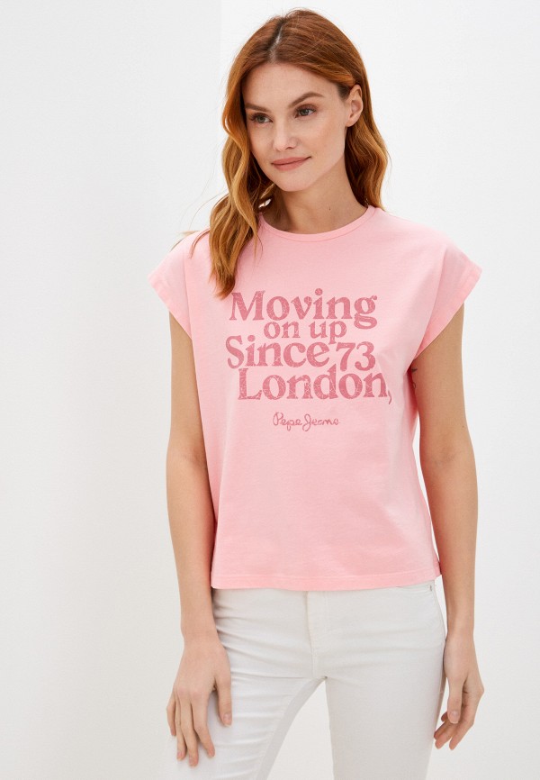 женская футболка pepe jeans london, розовая