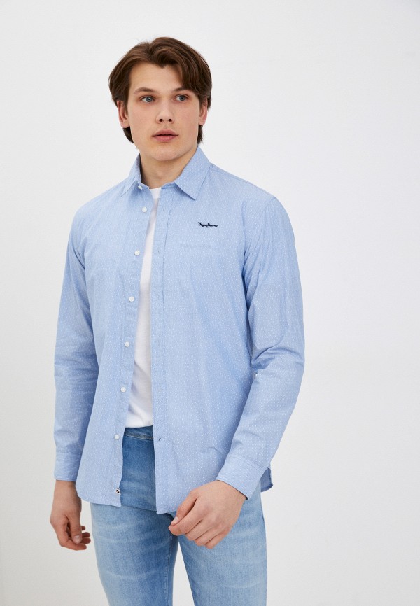 мужская рубашка с длинным рукавом pepe jeans london, голубая