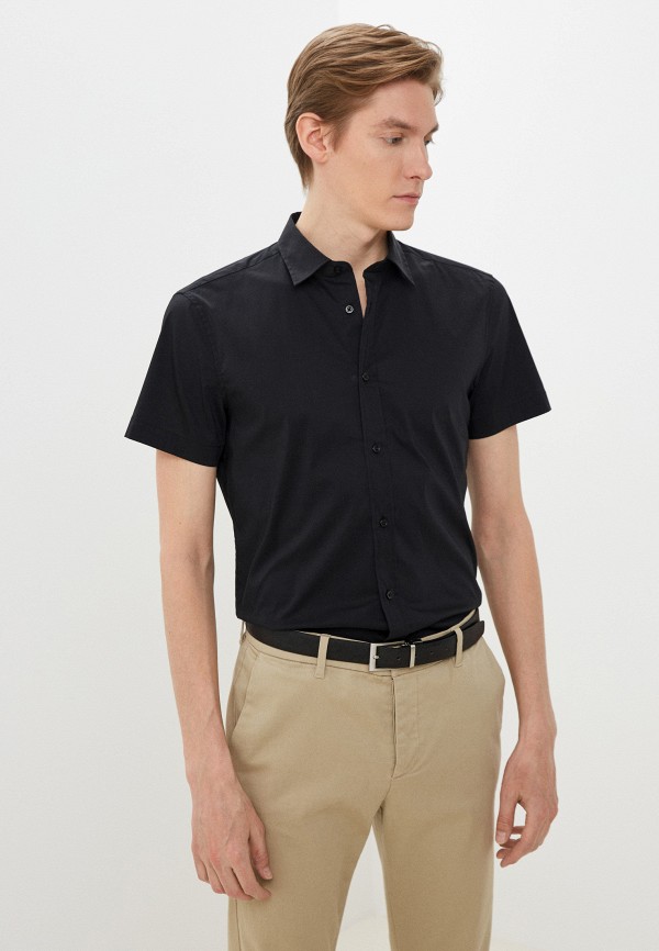 мужская рубашка с коротким рукавом united colors of benetton, черная