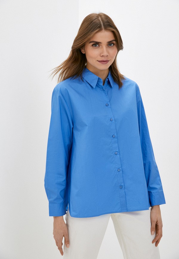 женская рубашка с длинным рукавом united colors of benetton, голубая