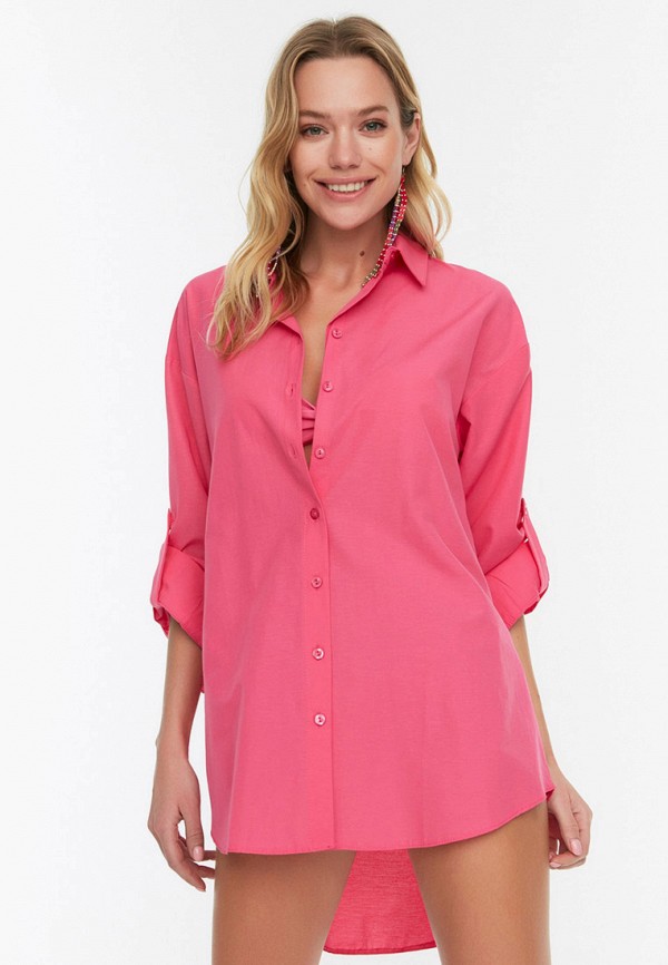 женская рубашка с длинным рукавом trendyol, розовая