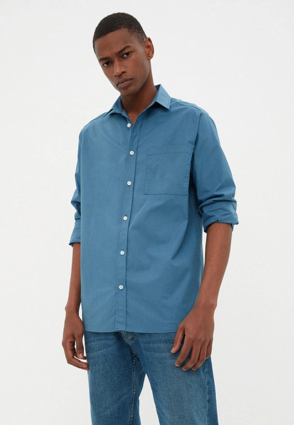 мужская рубашка с длинным рукавом trendyol, синяя
