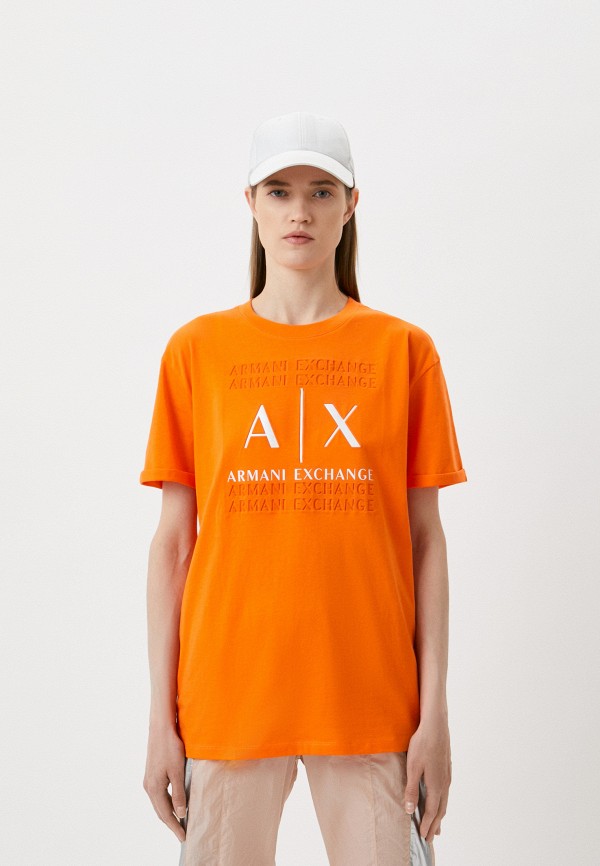 женская футболка armani exchange, оранжевая