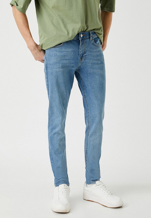 мужские зауженные джинсы koton, голубые