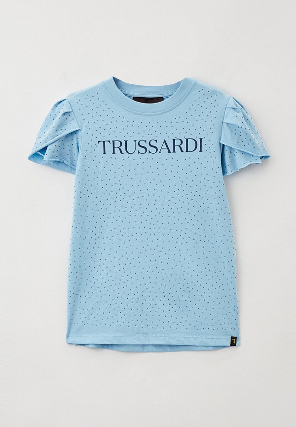 футболка с коротким рукавом trussardi kids для девочки, голубая