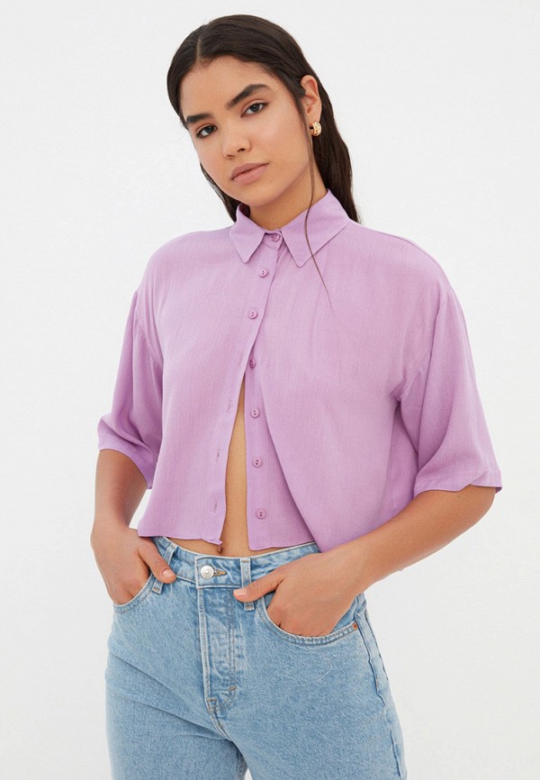 женская рубашка с коротким рукавом trendyol, фиолетовая