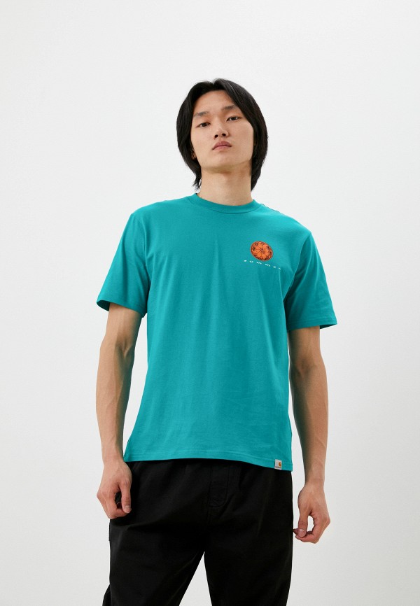 мужская футболка с коротким рукавом carhartt wip, бирюзовая