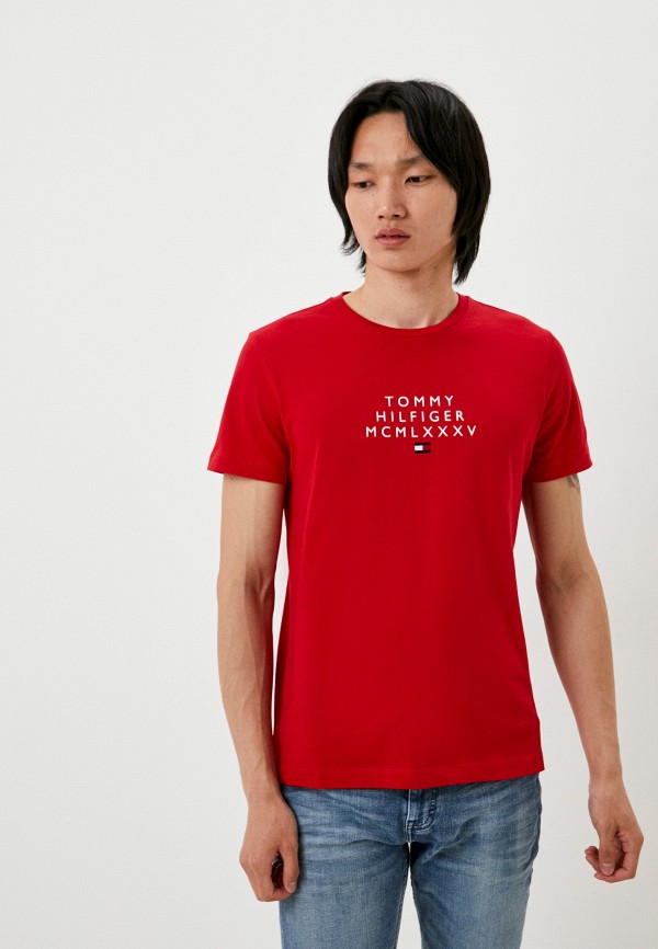 мужская футболка с коротким рукавом tommy hilfiger, красная