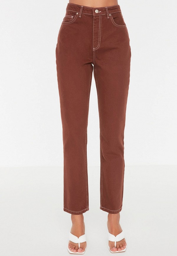женские прямые джинсы trendyol, коричневые