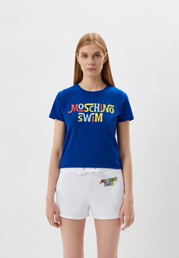 женская футболка moschino swim, синяя