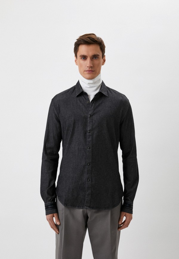 мужская рубашка с длинным рукавом karl lagerfeld denim, черная