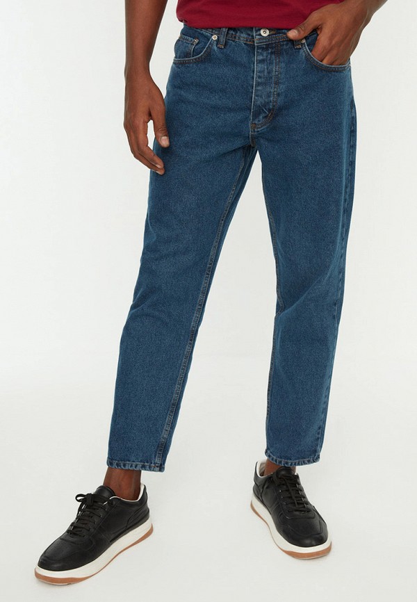 мужские зауженные джинсы trendyol, синие