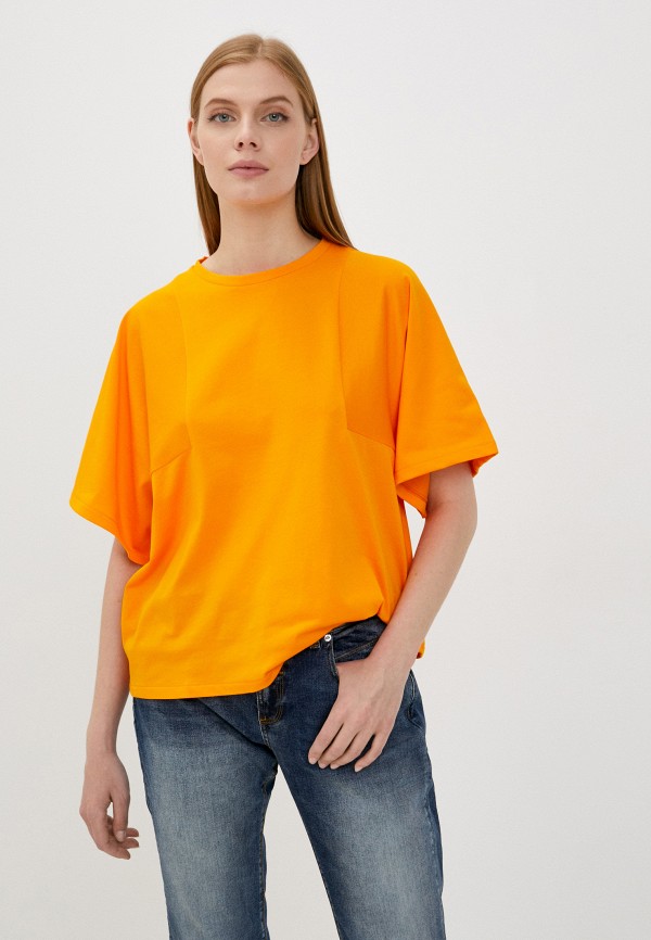 женская футболка united colors of benetton, оранжевая