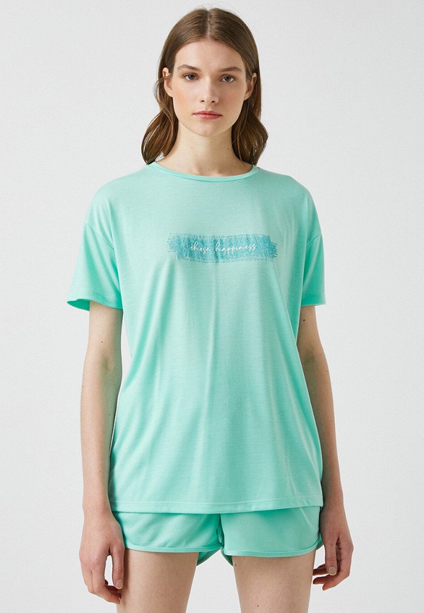 женская футболка koton, бирюзовая